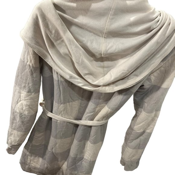 ANthropologie Eloise gray cream large plaid fuzzy lined short bath robe cozy - Picture 4 of 5